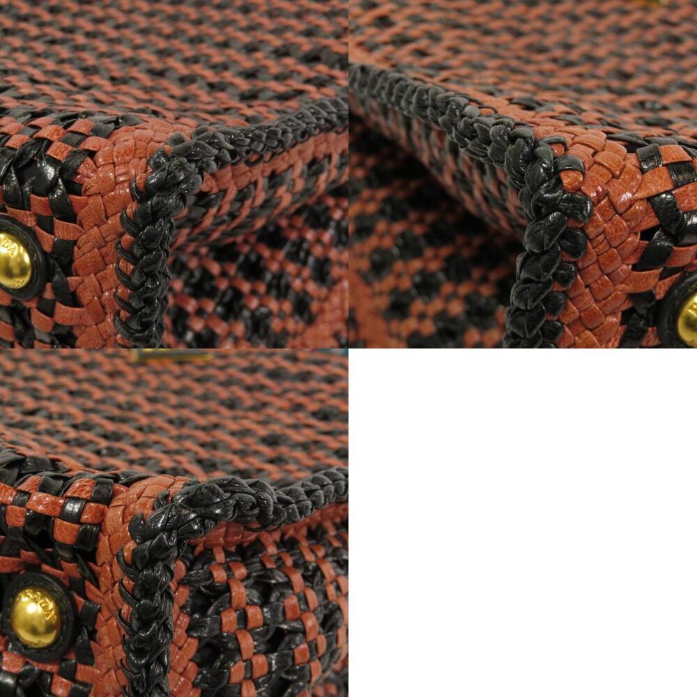 Prada Madras Woven Leather Tote Bag black brown leather weaving - Picture 10 of 11